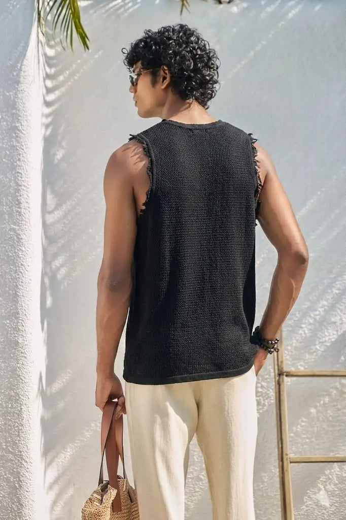Jet Black Jacquard Knit Tank Top